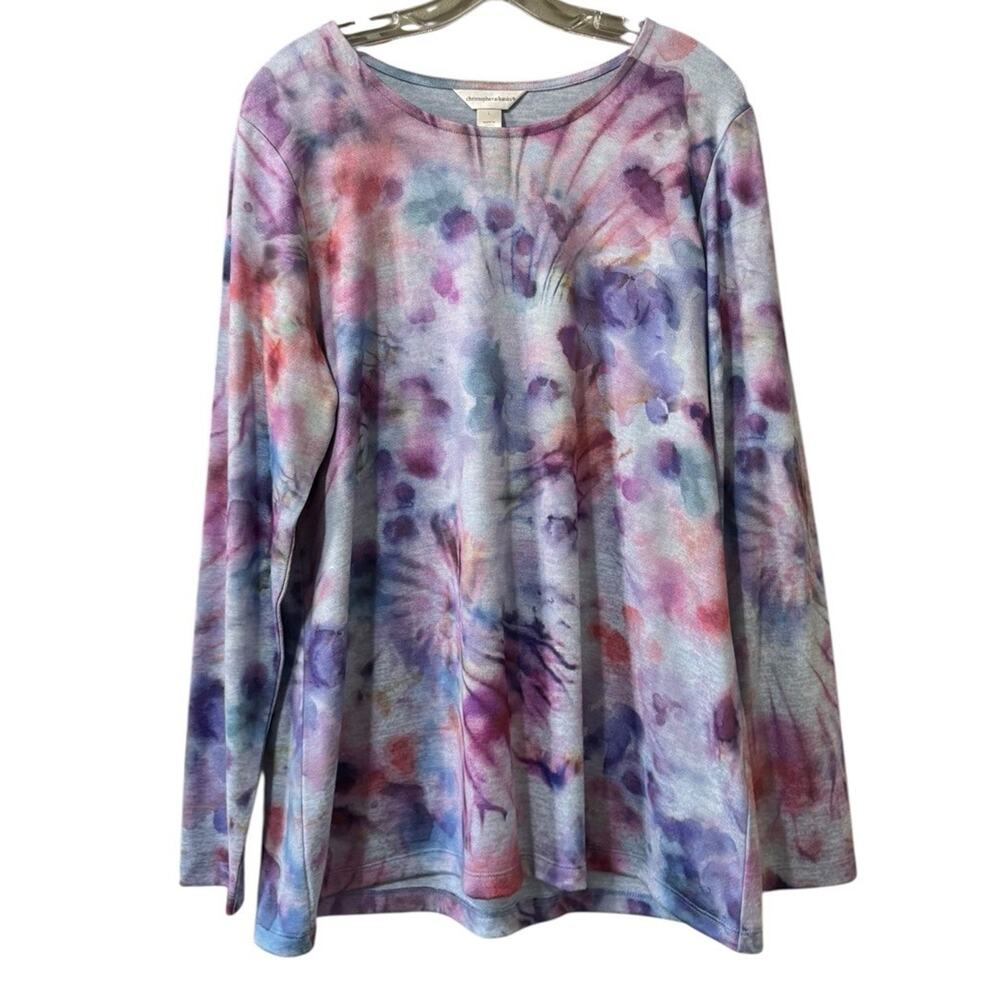 Christopher & Banks Women Size Large Stretch‎ Tunic Blouse Stretch Colorful NWT